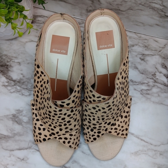 DOLCE VITA JAVI Women Leopard Cross SlipOn Mule Sandals Size 8.5 Block Heels - Picture 3 of 9